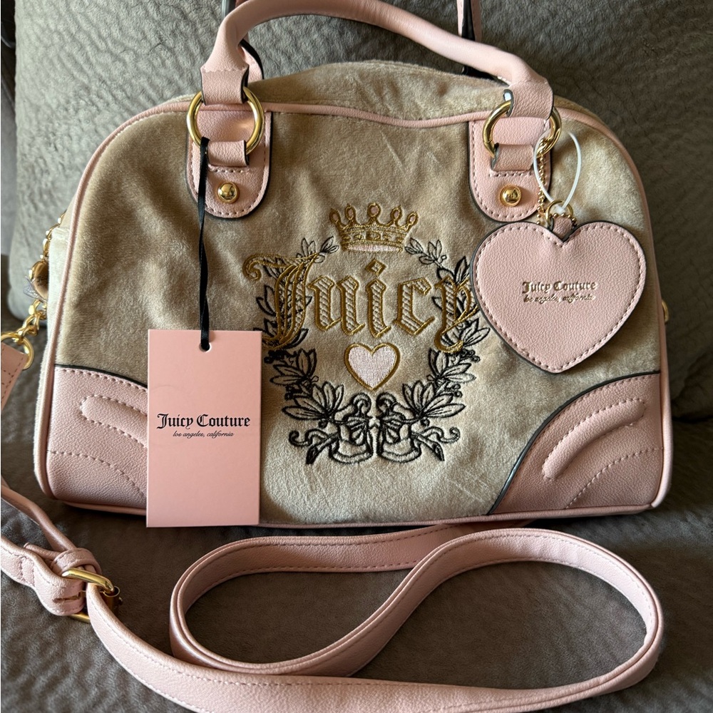 Juicy Couture Pink and Cream Satchel with Heart Charm